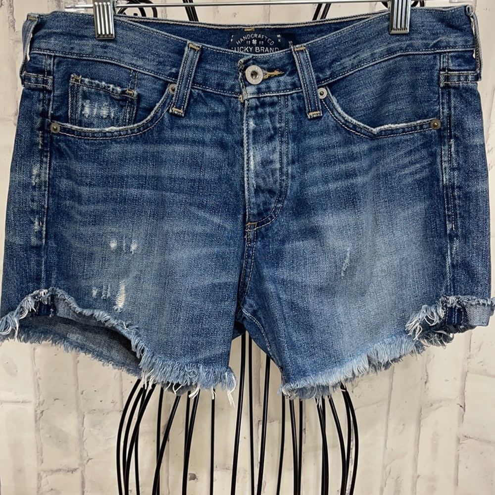 Lucky Brand The Boyfriend Shorts Raw Hem Distressed Denim Button-Fly Cutoffs